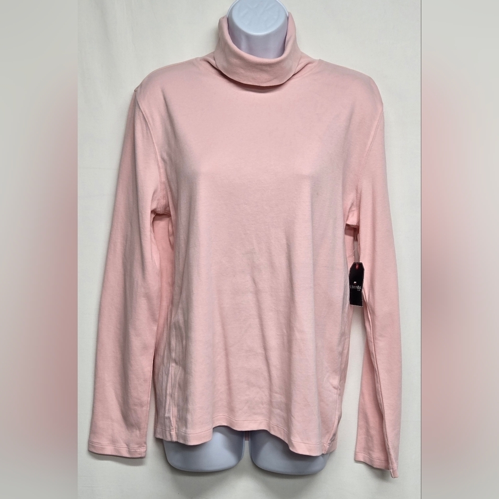 St. John's Bay L Pink Turtleneck Top Long Sleeves 100% Cotton New